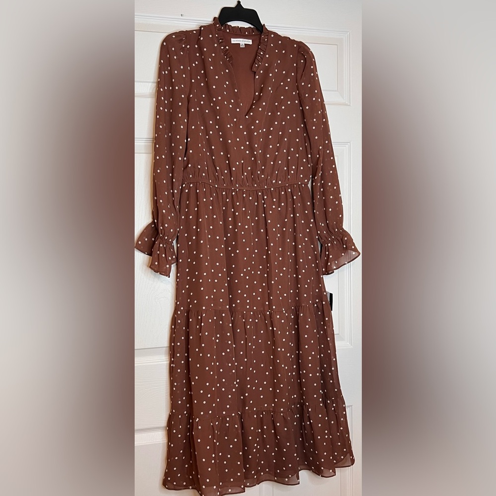 Sandra Darren Brown and White Polka Dot Dress